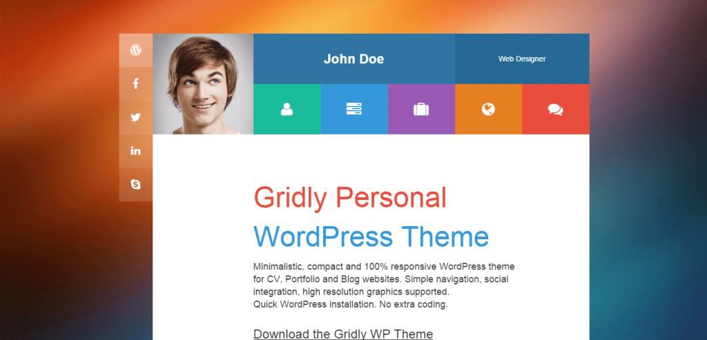 Gridly Personal vCard WordPress theme