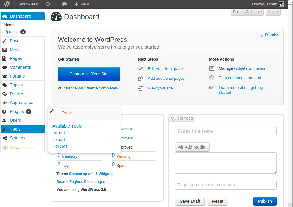 Bootstrap Admin WordPress theme