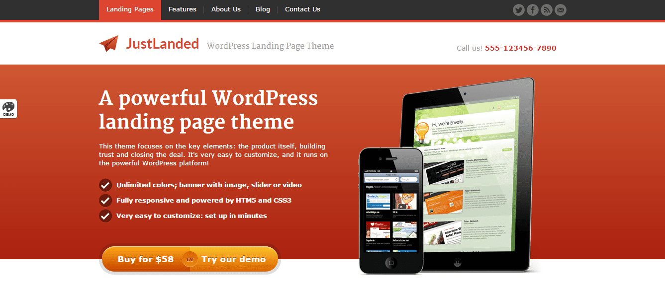 JustLanded WordPress Landing Page Theme