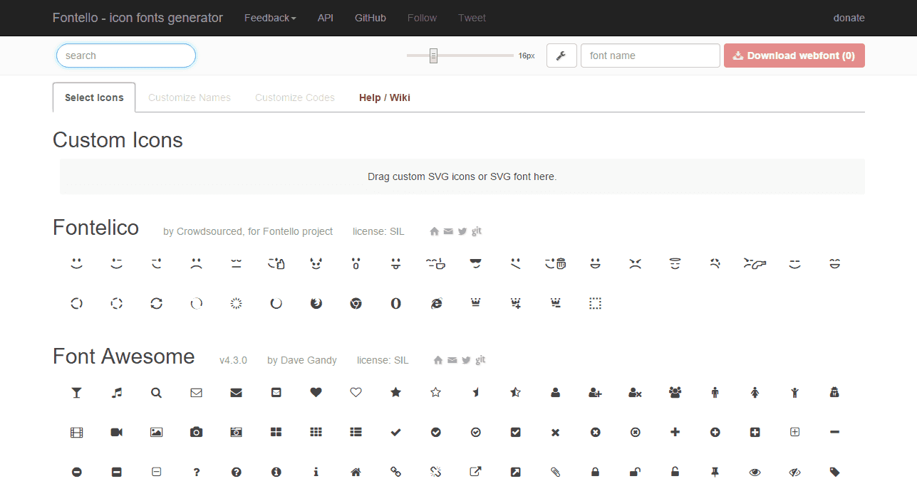 Fontello icon fonts generator