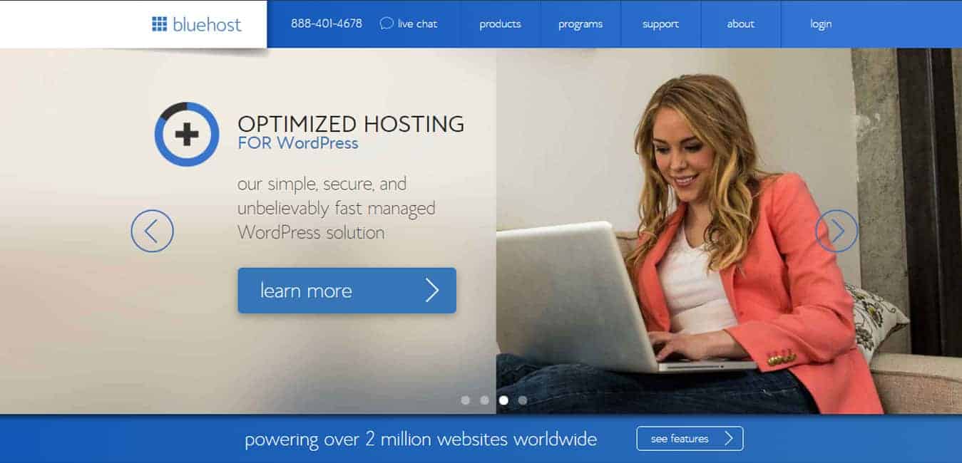 Bluehost screenshot for bluehost review and coupon code post