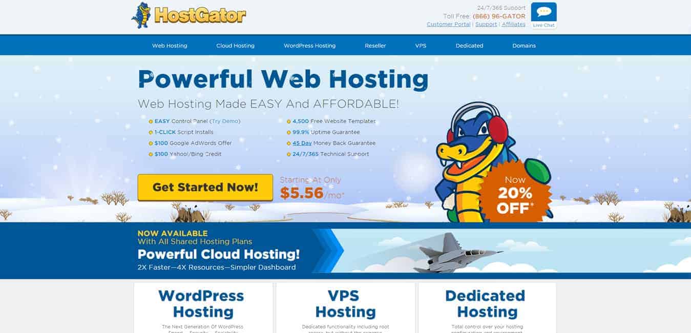 Hostgator website screenshot for Hostgator review and promotions post