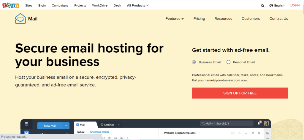 Zoho email hosting